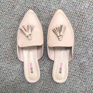 Just fab tassel loafer slide ons, backless. Nude